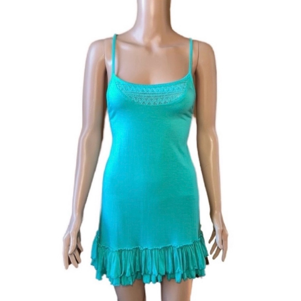 Turquoise Sleeveless Dress with Ruffle Hem